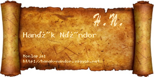 Hanák Nándor névjegykártya